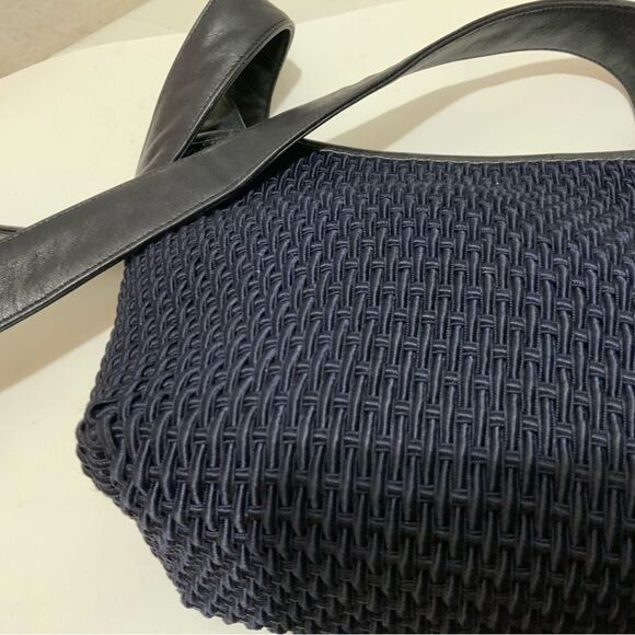 Dillard's Women’s Woven Navy Blue Shoulder Bag Purse Leather trim - Picture 9 of 15
